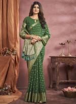 Pure Georgette Green Festival Wear Weaving Saree